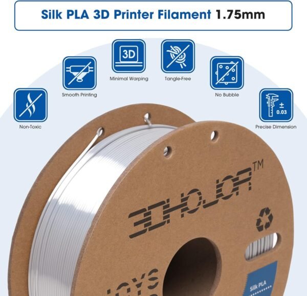 Silk PLA Filament 1.75mm, PLA Filament 1.75mm Silk Shiny 3D Printer Filament, 1kg Cardboard Spool (2.2lbs), Dimensional Accuracy +/- 0.03 mm, Fit Most FDM Printer(Metal Silver) - Image 2