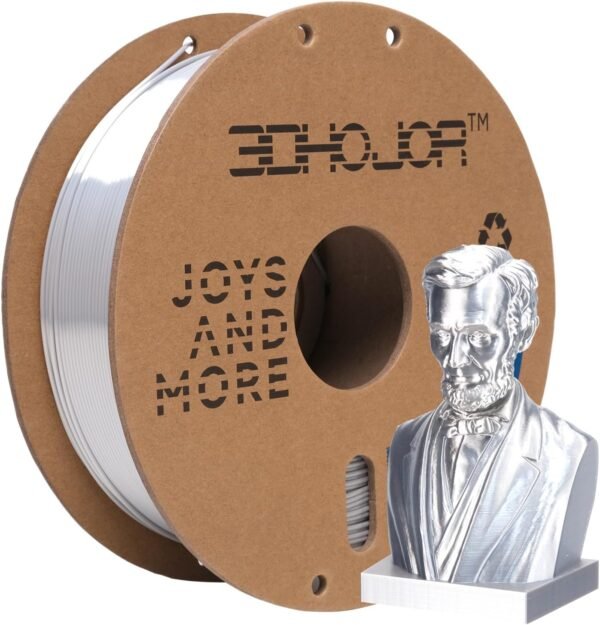 Silk PLA Filament 1.75mm, PLA Filament 1.75mm Silk Shiny 3D Printer Filament, 1kg Cardboard Spool (2.2lbs), Dimensional Accuracy +/- 0.03 mm, Fit Most FDM Printer(Metal Silver)