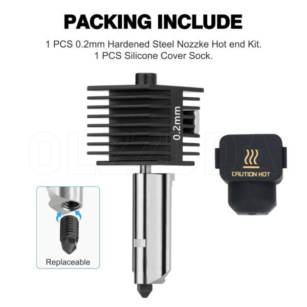 Speed Hot End A1 Mini Extrusion Head Kit A 0.2mm Hardened Steel Nozzle Chrome Plated Brass Heating Block Silicone Sock Integrated Structure for Bambu Lab A1/A1 Min 3D Printers only - Image 2