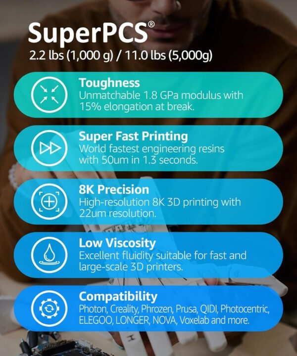 SuperPCS 3D Printer Resin, Toughest and Fastest, 50um 1.8GPa Print in 1.5 sec, Made in Korea by 3DMaterials (1000g, White) - Image 2