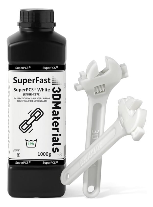 SuperPCS 3D Printer Resin, Toughest and Fastest, 50um 1.8GPa Print in 1.5 sec, Made in Korea by 3DMaterials (1000g, White)