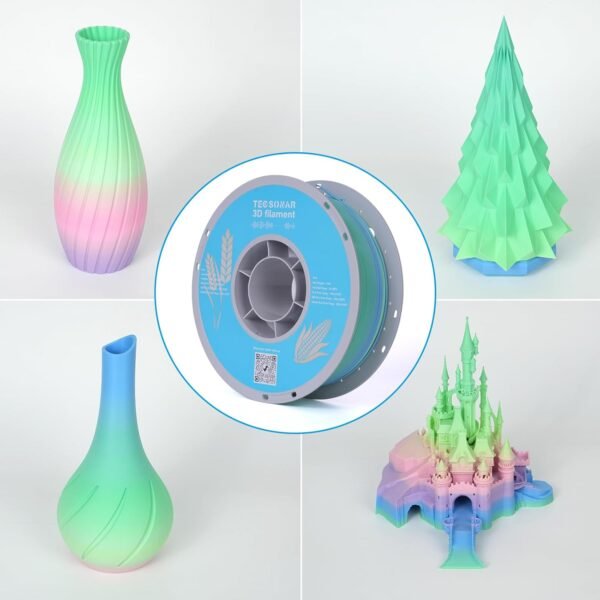 TECSONAR Matte Rainbow PLA 3D Printer Filament, 1KG Spool(2.2lbs) 1.75mm PLA Fast Color Change 3D Printing Material, Multicolor Gradient Filament for Most FDM 3D Printers,Matte Rainbow - Image 2