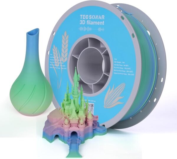 TECSONAR Matte Rainbow PLA 3D Printer Filament, 1KG Spool(2.2lbs) 1.75mm PLA Fast Color Change 3D Printing Material, Multicolor Gradient Filament for Most FDM 3D Printers,Matte Rainbow