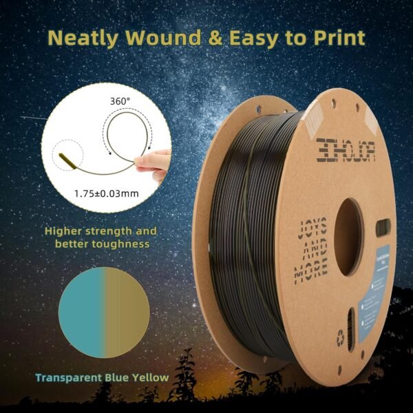 Transparent Multi Rainbow Color Gradient Change PLA 1.75mm 1KG 3D Printing Filament Crystal Rainbow PLA Clear PLA Filament with Cardboard Spool -Galaxy - Image 2