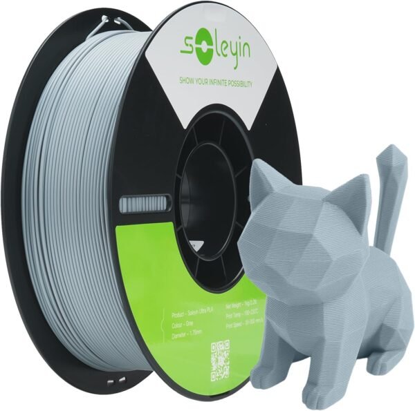 Ultra PLA Filament 1.75mm PLA 3D Printer Filament High Speed 30-600mm/s Dimensional Accuracy +/- 0.02mm, 1kg Spool (2.2lbs), Fit Most FDM 3D Printer (Gray)