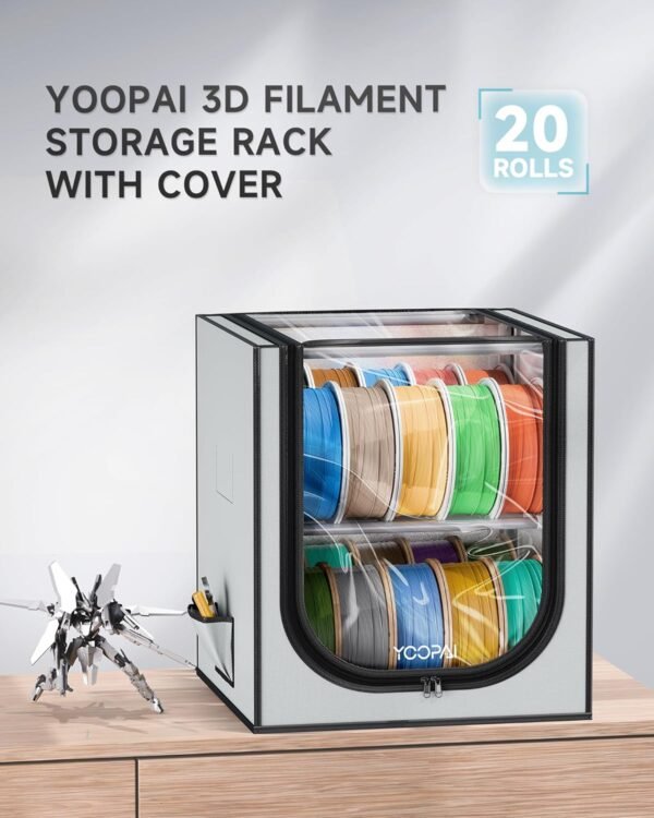 YOOPAI 3D Printer Filament Storage Box with Desiccants - 2 Tiers Metal Filament Storage Rack with Cloth Cover,Holds Up to 24 Rolls of Filaments - 3D Filament Holder for Home, Office Workshop, Studio - Image 2