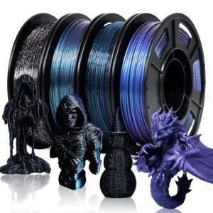 YOUSU 3D Printer Filament Galaxy PETG Filament 1.75mm +/- 0.02mm,Glow in The Dark Laser Chameleon Series 3D Printing Filament Bundle,Multi Color Filament 250g X 4 Color Pack