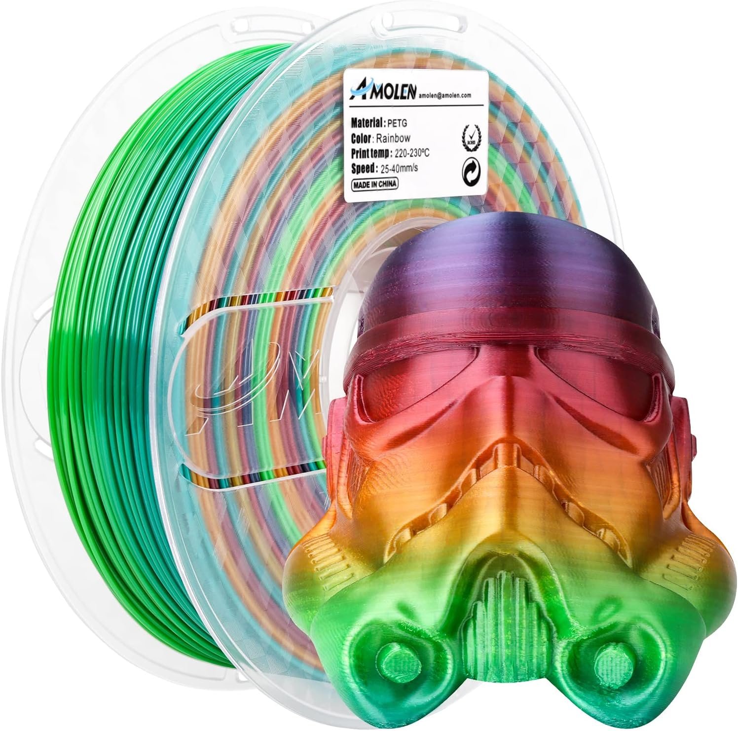 AMOLEN PETG 3D Printer Filament 175mm Gradient Rainbow PETG Multicolor